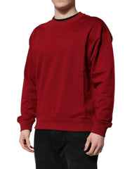 Dolce & Gabbana Red Embossed Logo Cotton Crew Neck Sweater - Sweaters