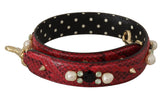 Dolce & Gabbana rode pythonleren schouderband met sierlijke kristalversieringen en goudkleurige hardware.