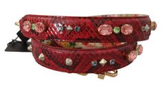 Dolce & Gabbana Red Exotic Leather Crystals Reversible Shoulder Strap - Handbag & Wallet Accessories