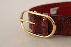 Dolce & Gabbana Red Exotic Leather Gold Oval Buckle Belt - Belts