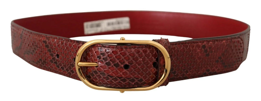 Dolce & Gabbana Red Exotic Leather Gold Oval Buckle Belt - Belts