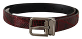 Ceinture Dolce & Gabbana pour femmes en peau de python rouge vif avec une boucle logo DG en métal doré poli.