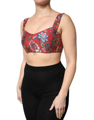 Dolce & Gabbana Red Floral Brocade Cropped Bustier Corset Top - Tank Tops