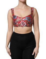Dolce & Gabbana Red Floral Brocade Cropped Bustier Corset Top - Tank Tops