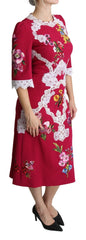 Dolce & Gabbana Red Floral Embroidered Sheath Midi Dress - IT42|M - Dresses