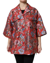 Dolce & Gabbana Red Floral Jacquard Button Down Coat Jacket - Wrap Coats