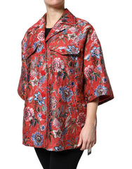 Dolce & Gabbana Red Floral Jacquard Button Down Coat Jacket - Wrap Coats