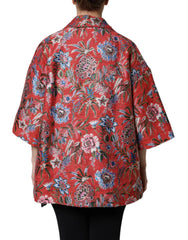 Dolce & Gabbana Red Floral Jacquard Button Down Coat Jacket - Wrap Coats