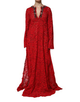 Dolce & Gabbana Red Floral Lace Rhinestone Embellished Dress - IT38 | XS - Dresses