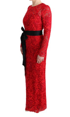 Dolce & Gabbana Red Floral Ricamo Sheath Long Dress - IT40|S - Dresses