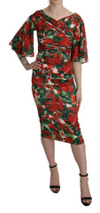 Dolce & Gabbana Red Floral Sheath Midi Silk Stretch Dress - IT38|XS - Dresses