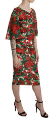Dolce & Gabbana Red Floral Sheath Midi Silk Stretch Dress - IT38|XS - Dresses