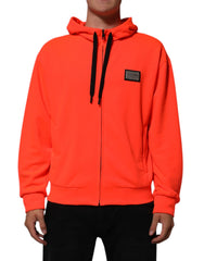 Dolce & Gabbana Red Fluorescent Polyester Logo Patch Hoodie Sweater - Hoodies