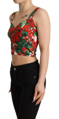 Dolce & Gabbana Red Geranium Print Viscose Sweetheart Cropped Top - IT36 | XS - Tank Tops