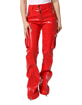 Dolce & Gabbana Red Glossy Polyester Cargo Boot Cut Pants - IT40|S