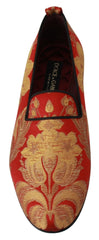 Dolce & Gabbana Red Gold Brocade Slippers Loafers Shoes - Flats