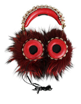 Dolce & Gabbana Red Gold Crystal Fur Headset Audio AUX Headphones - Headsets