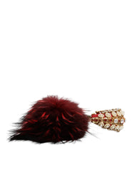 Dolce & Gabbana Red Gold Crystal Fur Headset Audio AUX Headphones - Headsets