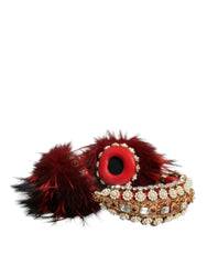 Dolce & Gabbana Red Gold Crystal Fur Headset Audio AUX Headphones - Headsets