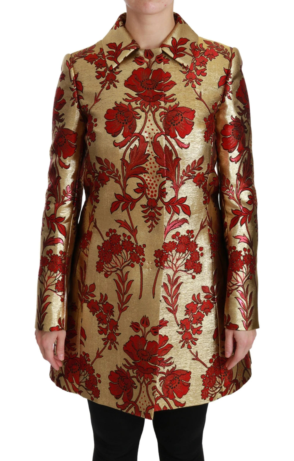 Dolce & Gabbana Red Gold Floral Brocade Cape Coat Jacket - Trench Coats