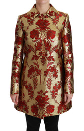 Dolce & Gabbana Red Gold Floral Brocade Cape Coat Jacket - Trench Coats