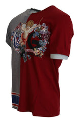 Dolce & Gabbana Red Gray Two Model DG Angel Crewneck T-shirt - T-Shirts