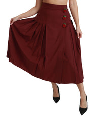 Dolce & Gabbana Red High Waist Pleated Maxi Wool Skirt - Skirts