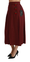 Dolce & Gabbana Red High Waist Pleated Maxi Wool Skirt - Skirts