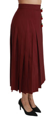 Dolce & Gabbana Red High Waist Pleated Maxi Wool Skirt - Skirts