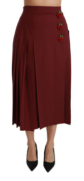 Dolce & Gabbana Red High Waist Pleated Maxi Wool Skirt - Skirts