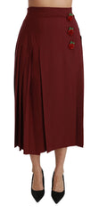 Dolce & Gabbana Red High Waist Pleated Maxi Wool Skirt - Skirts