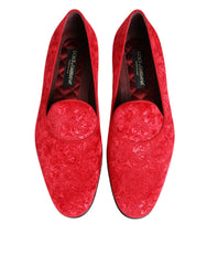 Dolce & Gabbana Red Jacquard Loafers Formal Men Dress Shoes - EU44/US11 - Flats