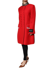 Dolce & Gabbana Red Jacquard Wool Women Trenchcoat Jacket - IT48 | XL - Trench Coats