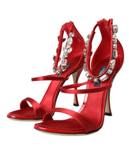 Dolce & Gabbana Red Keira Satin Crystals Sandals Heels Shoes - EU35/US4.5 - Heels