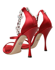 Dolce & Gabbana Red Keira Satin Crystals Sandals Heels Shoes - EU35/US4.5 - Heels