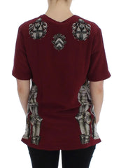 Dolce & Gabbana Red Knight Print Silk Blouse T-shirt - Blouses