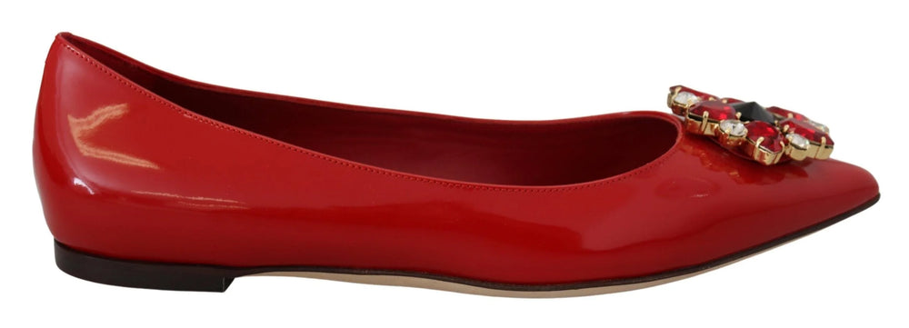 Dolce & Gabbana Red Leather Crystals Loafers Flats Shoes - Flats