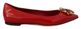 Dolce & Gabbana Red Leather Crystals Loafers Flats Shoes - Flats