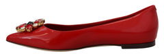 Dolce & Gabbana Red Leather Crystals Loafers Flats Shoes - Flats