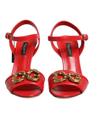 Dolce & Gabbana Red Leather DG AMORE Heels Sandals Shoes - EU35.5/US5 - Sandals