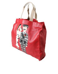 Dolce & Gabbana Red Leather #DGFamily Patch Shopping Tote Bag - Shopper Bags