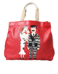 Dolce & Gabbana Red Leather #DGFamily Patch Shopping Tote Bag - Shopper Bags