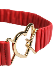 Dolce & Gabbana Red Leather Gold Heart Metal Buckle Belt - 90 cm / 36 Inches