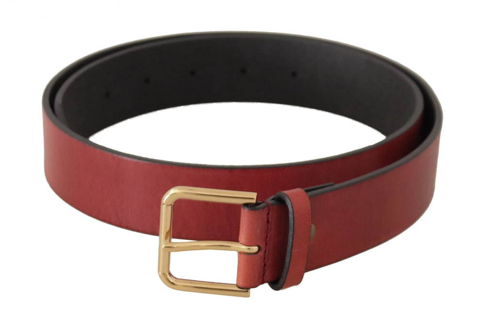 Dolce & Gabbana Red Leather Gold Logo Engraved Metal Buckle Belt - 85 cm / 34 Inches - Belts