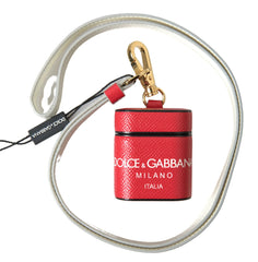 Dolce & Gabbana Red Leather Gold Tone Metal Logo Print Airpods Case - Headphone Carrying Cases