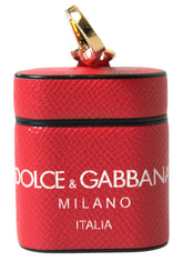 Dolce & Gabbana Red Leather Gold Tone Metal Logo Print Airpods Case - Headphone Carrying Cases