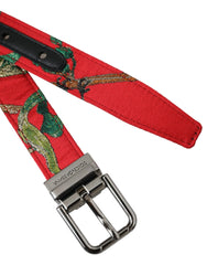 Dolce & Gabbana Red Leather Jacquard Silver Metal Buckle Belt - 90 cm / 36 Inches - Belts