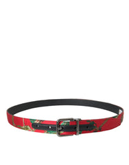 Dolce & Gabbana Red Leather Jacquard Silver Metal Buckle Belt - 90 cm / 36 Inches - Belts