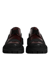 Dolce & Gabbana men's red calf leather trekking dress shoes with lace-up front and polished finish.