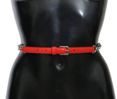 Dolce & Gabbana Red Leather Roses Floral Silver Waist Belt - Belts